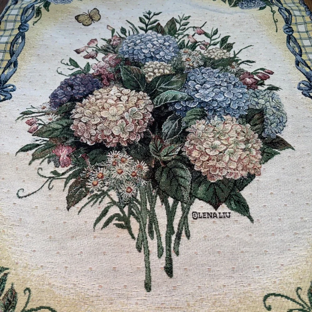 Lena Liu Hydrangea Floral Woven Tapestry Wall Hanging Cottagecore butterflies